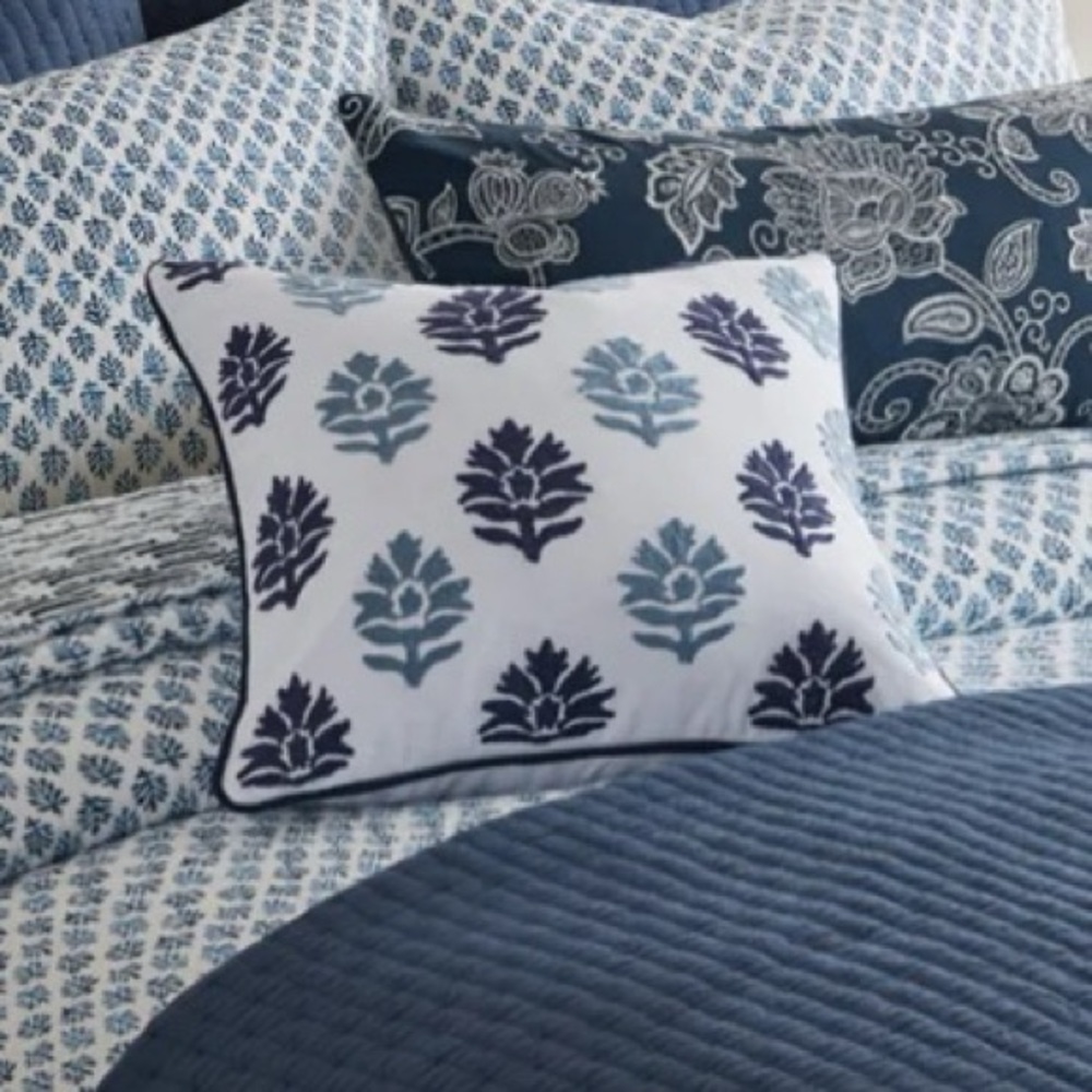 Levtex Navy and Teal Floral Accent Pillow